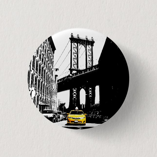Bóton Redondo 2.54cm Ponte Nyc Nova Iorque Yellow Taxi Brooklyn (Frente)