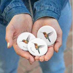 Bóton Redondo 2.54cm Pontilhismo de beija-flor voadora, personalizável