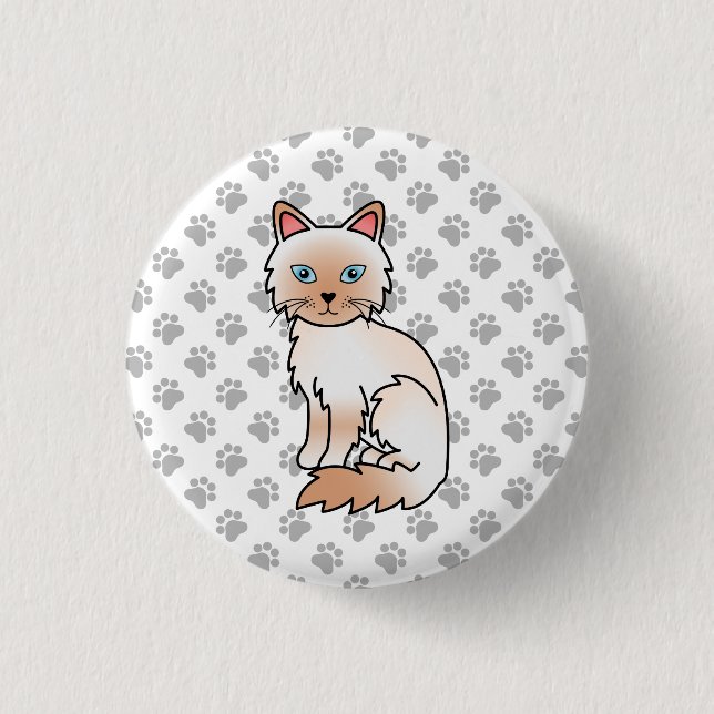 Bóton Redondo 2.54cm Ponto Vermelho Birman / Ragdoll Gato Fofo & Patas (Frente)