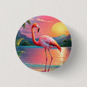 Bóton Redondo 2.54cm Pôr do sol tropical do flamingo 