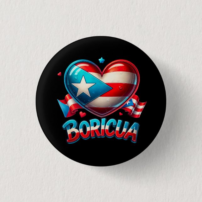 Bóton Redondo 2.54cm Porto Rico Boricua Love Heart Flag (Frente)