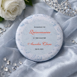 Bóton Redondo 2.54cm Prata Azul Claro Princesa Quinceanera Aniversário