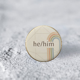 Bóton Redondo 2.54cm Prendedor de Orgulho LGBTQ de Pronome Ele/Dele Min
