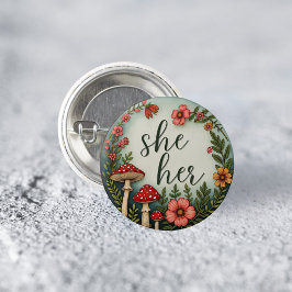 Bóton Redondo 2.54cm Prendedor de Pronome She/Her Cottagecore LGBTQ