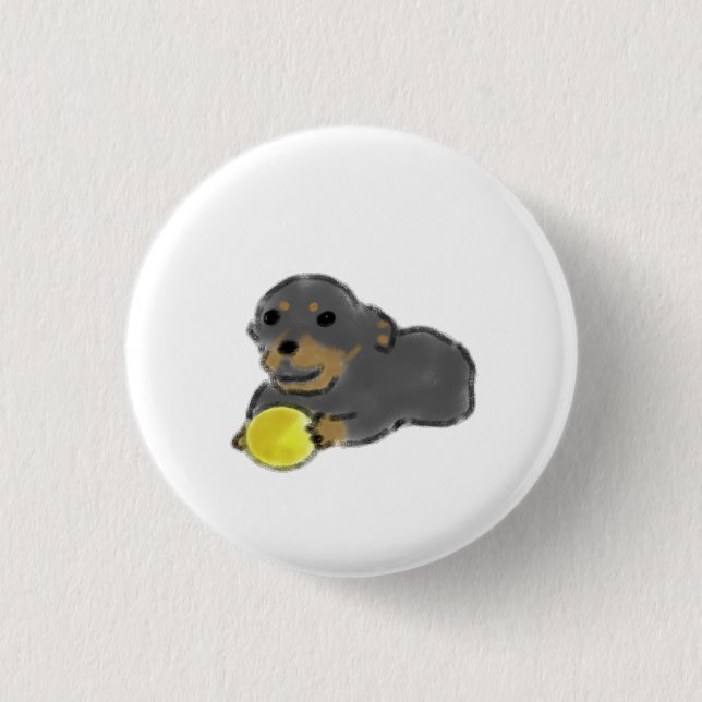 Bóton Redondo 2.54cm Presente de Bola de Cachorrinho Rottweiler Fofo (Frente)