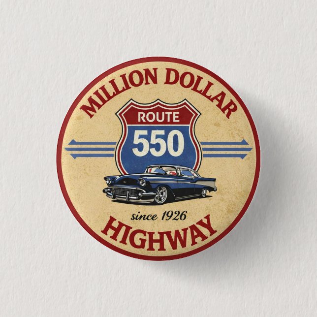 Bóton Redondo 2.54cm Presente de carro clássico da Million Dollar Highw (Frente)