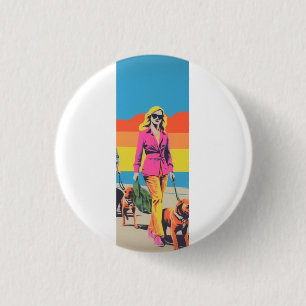 Bóton Redondo 2.54cm Presente estilo popart, passeio de cão na praia