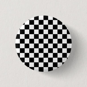 Bóton Redondo 2.54cm Preto e branco Checkered
