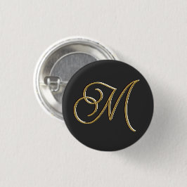 Bóton Redondo 2.54cm Preto Elegante Clássico e Vintage Dourada Monogram