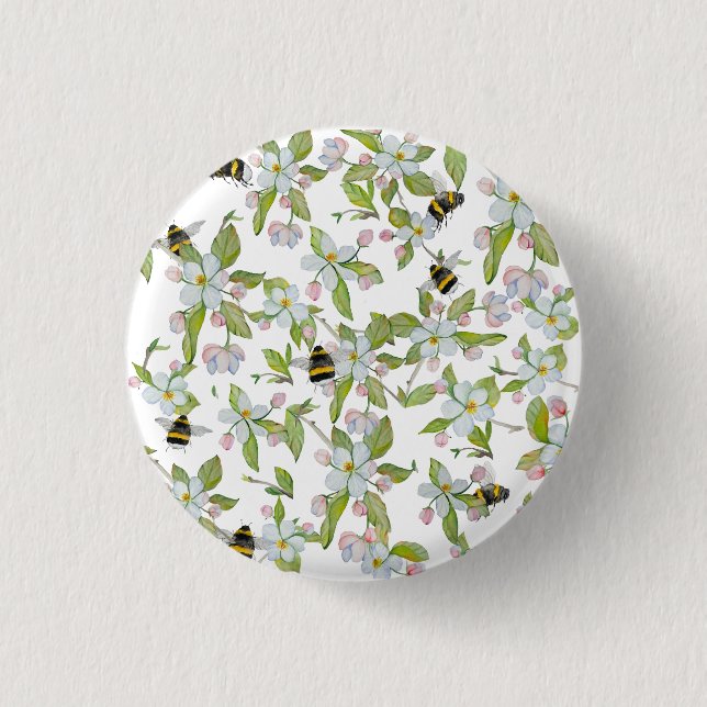 Bóton Redondo 2.54cm Primavera jardim florescente e mamangabas (Frente)