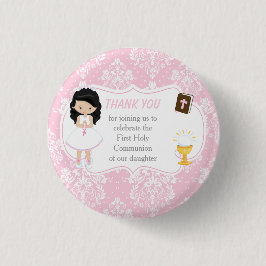 Bóton Redondo 2.54cm Primeira comuna de Black Hair Girl Obrigado