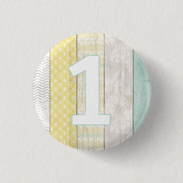 Bóton Redondo 2.54cm primeiro aniversario Mint & Yellow Rustic Wood Geo