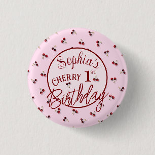 Bóton Redondo 2.54cm Primeiro Botão de Aniversário do Tema Cherry