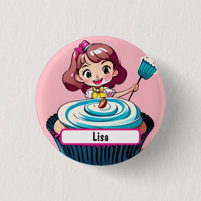 Bóton Redondo 2.54cm Princesa Cupcake Rosa Com Caráter Personalizável (Frente)