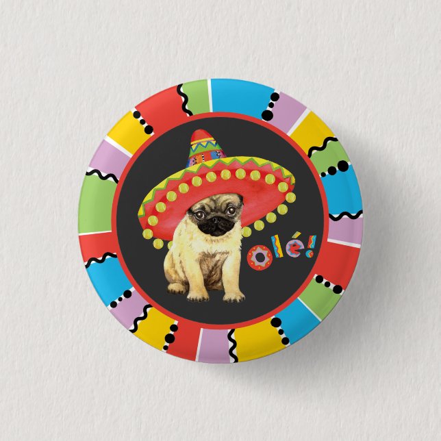 Bóton Redondo 2.54cm Pug da festa (Frente)