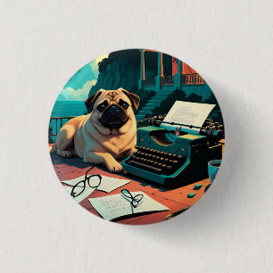 Bóton Redondo 2.54cm Pug Dog gentleman vintage