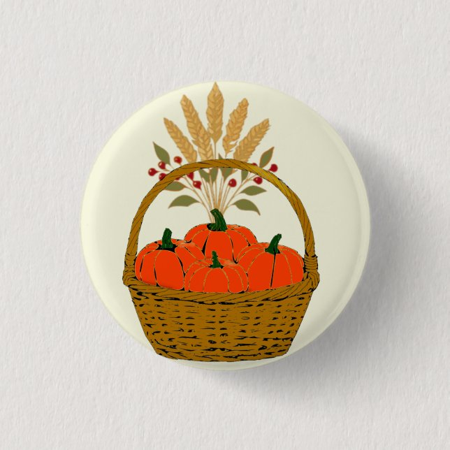 Bóton Redondo 2.54cm 🍂 **Pumpkin and Wheat Basket Badge (Frente)