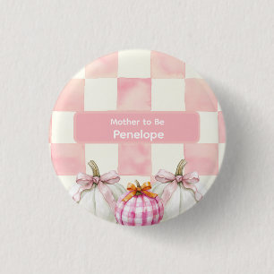 Bóton Redondo 2.54cm Pumpkin rosa-queda Chá de fraldas Gingham