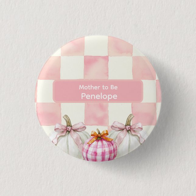 Bóton Redondo 2.54cm Pumpkin rosa-queda Chá de fraldas Gingham (Frente)