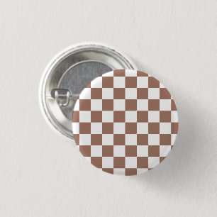 Bóton Redondo 2.54cm Quadrados xadrez marrom mocha branco geométrico re