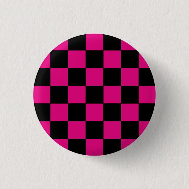 Bóton Redondo 2.54cm Quadro de Verificação Emo Rosa e Preto (Frente)