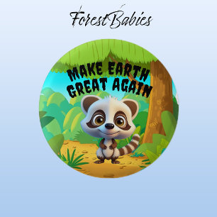 Bóton Redondo 2.54cm Raccoon, Faça o Excelente da Terra de novo, ambien