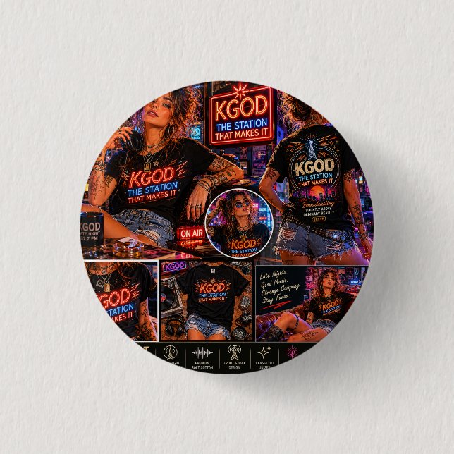 Bóton Redondo 2.54cm Rádio KGOD Late Night  (Frente)