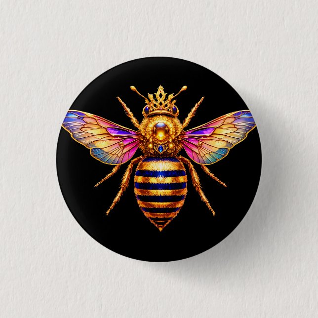 Bóton Redondo 2.54cm Rainha Abelha Com Coroa (Frente)