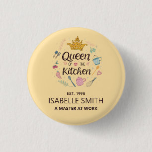 Bóton Redondo 2.54cm Rainha da Cozinha Design de Nome Personalizado