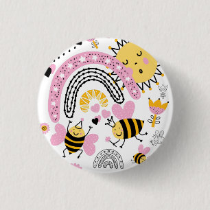 Bóton Redondo 2.54cm Rainhas Bees Bonitas BFF, Menina, Presentes Rosa