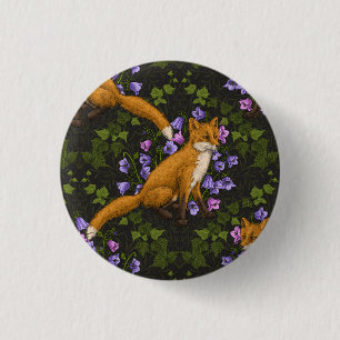 Bóton Redondo 2.54cm Raposa, flores e marivas, verdes, laranja e viole