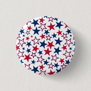 Bóton Redondo 2.54cm Red Blue Stars Patriótico Americano Flag Clas