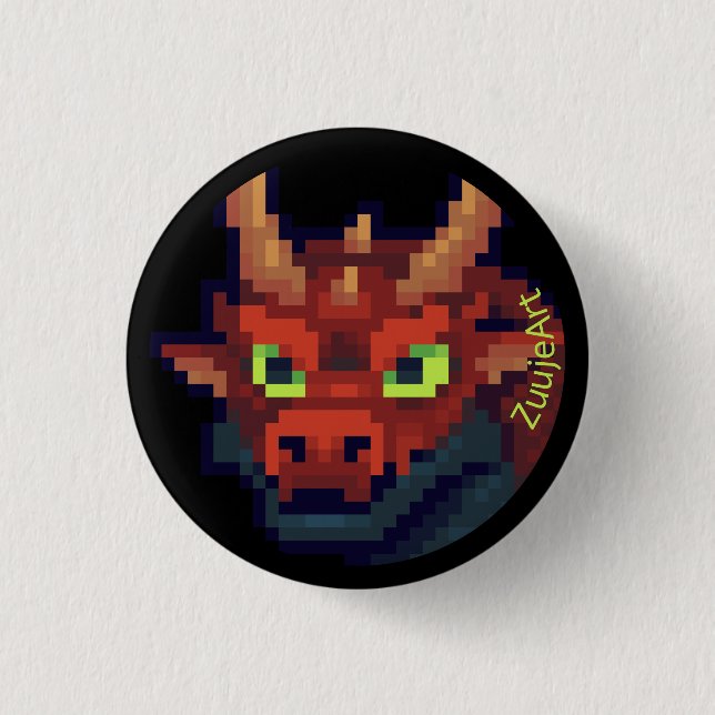 Bóton Redondo 2.54cm Red Dragon. Pixelart pixel art (Frente)