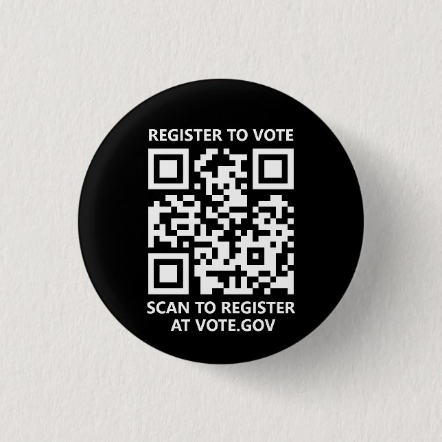 Bóton Redondo 2.54cm Registre-se para votar preto personalizado do Códi (Frente)