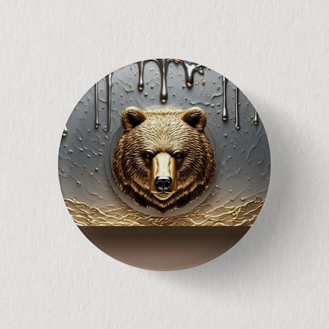 Bóton Redondo 2.54cm Relevo de Urso Dourado Com Efeito de Gotejamento d (Frente)