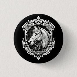 Bóton Redondo 2.54cm Retrato de Cavalo em Ouro Vintage Arte Ornamentada