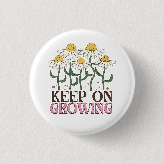 Bóton Redondo 2.54cm Retro 70s Smiley Face Daisy Keep On Growing (Frente)