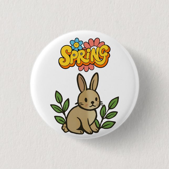 Bóton Redondo 2.54cm Retro 70s Spring Bunny Graphic Design (Frente)