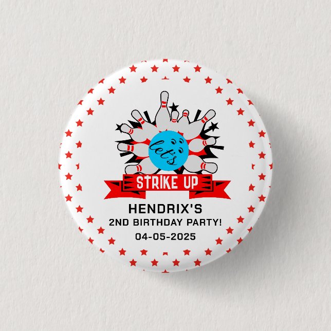 Bóton Redondo 2.54cm Retro Bowling Kids 1st Birthday Party (Frente)