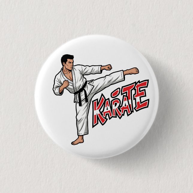Bóton Redondo 2.54cm Retro Karate Martial Arts Fighter High Kick Button (Frente)