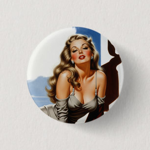 Bóton Redondo 2.54cm Retro Velho Hollywood Linda Mulher Loura