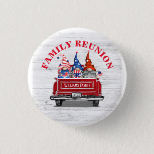 Bóton Redondo 2.54cm Reunião Patriótica de Gnomo Vintage Red Truck Fami