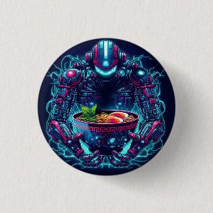 Bóton Redondo 2.54cm Robô Futurista Ciberpunk Neon Comida Ramen
