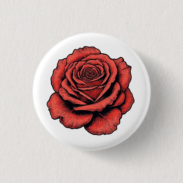 Bóton Redondo 2.54cm Rosa Vermelha (Frente)