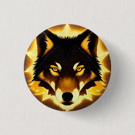 Bóton Redondo 2.54cm Rosto de Lobo Radiante Iluminado por Luz Dourada