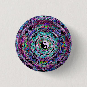 Bóton Redondo 2.54cm Roxo da mandala de Yin Yang