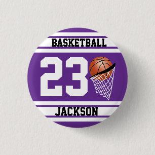 Bóton Redondo 2.54cm Roxo e branco personalizados do basquetebol
