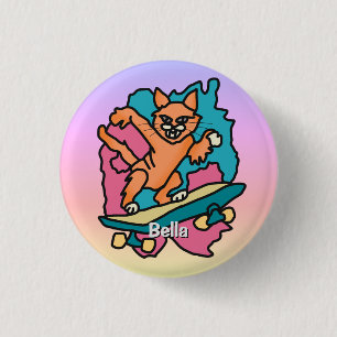 Bóton Redondo 2.54cm Rua Retro Cat no skateboard Engraçado