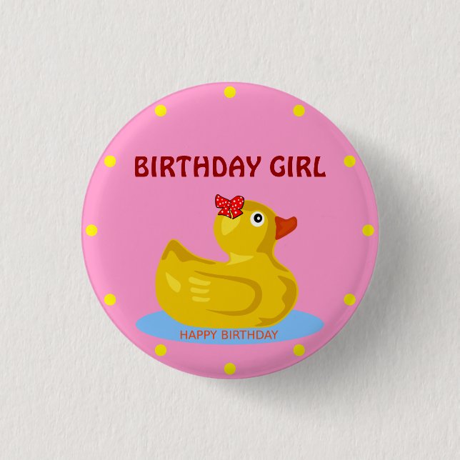 Bóton Redondo 2.54cm Rubber Ducky "Birthday Girl" (Frente)