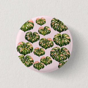 Bóton Redondo 2.54cm Saca de mão divertida de planta Monstera rosa botâ